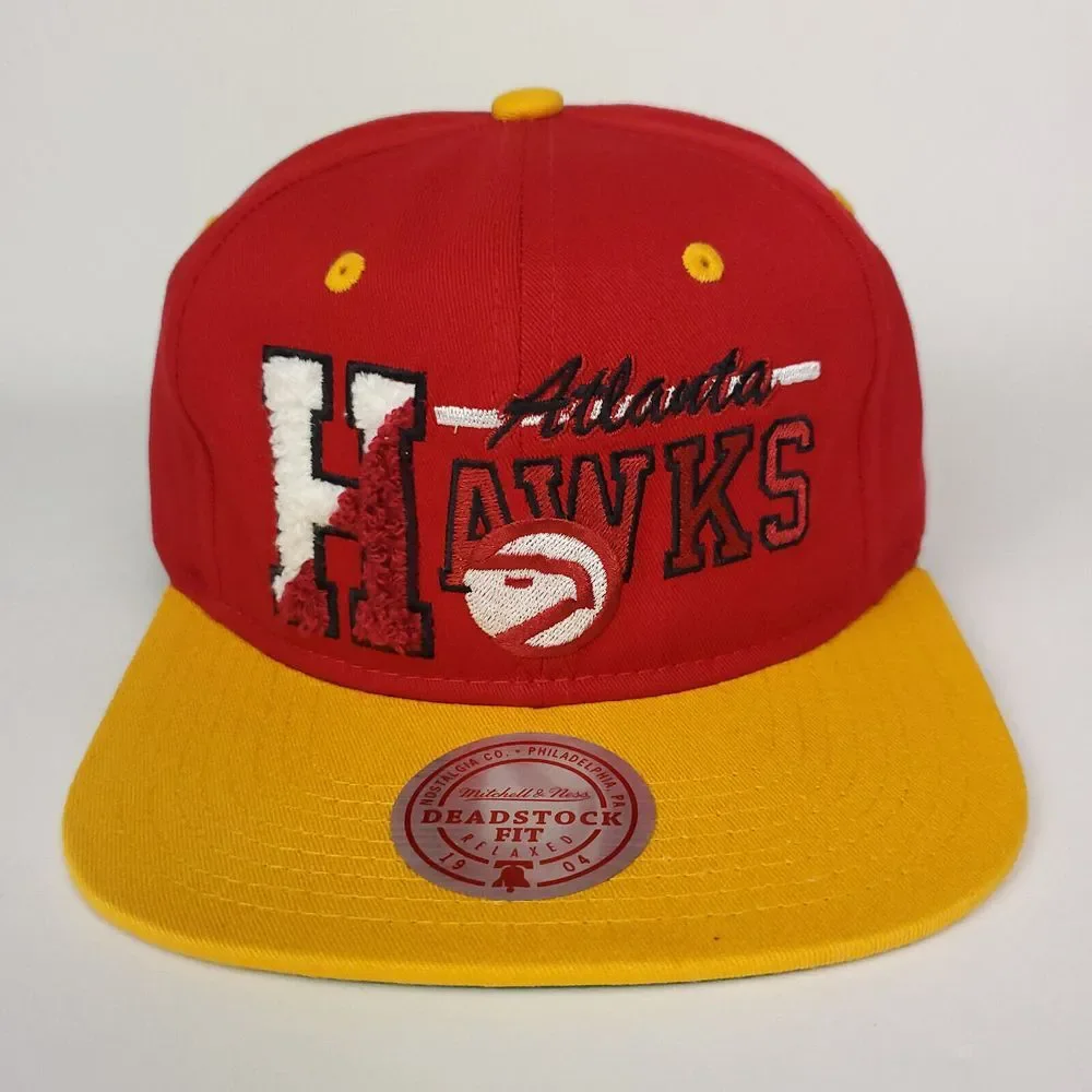 Atlanta Hawks Mitchell & Ness NBA‎ Snapback Hat Cap 3D Logo Chenille H Red NWT